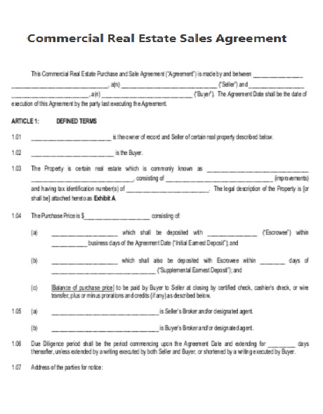 Commercial Real Estate Sales Agreement Template