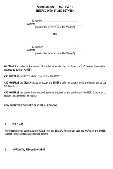 Memorandum of Sales Agreement Template