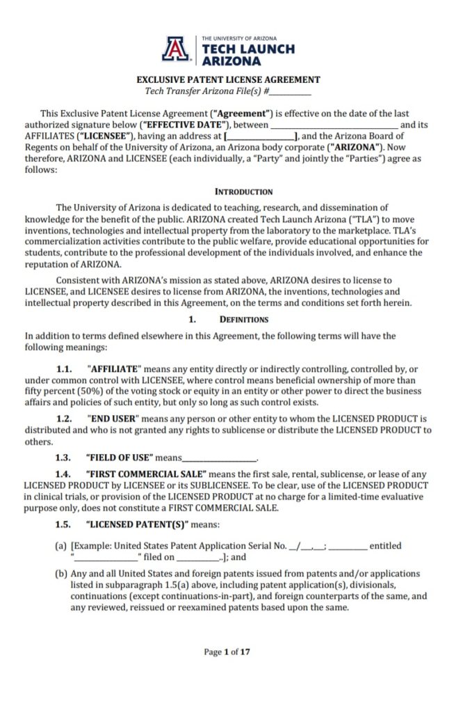 Patent License Agreement Template Free Agreement Templates
