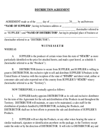 Sales Distribution Agreement Template