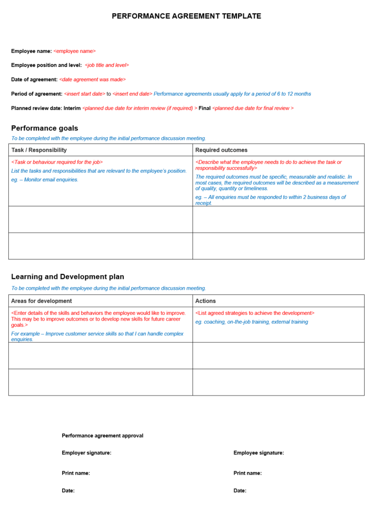 Performance Agreement Format