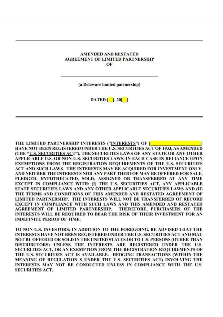 Limited Partnership Agreement Example