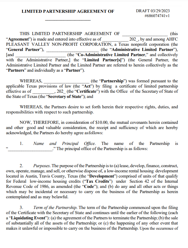 Limited Partnership Agreement Format